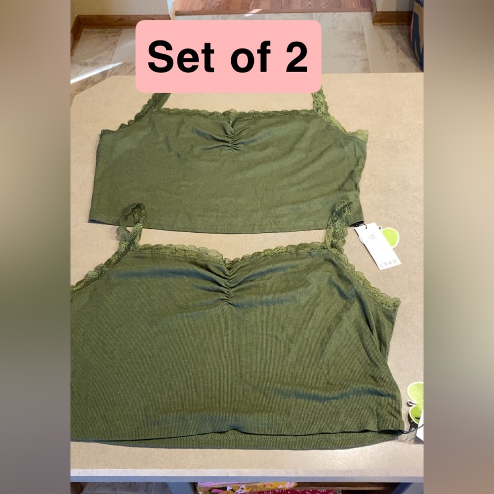 Set of 2! NWT CIDER green camisole size 2XL lace straps cami